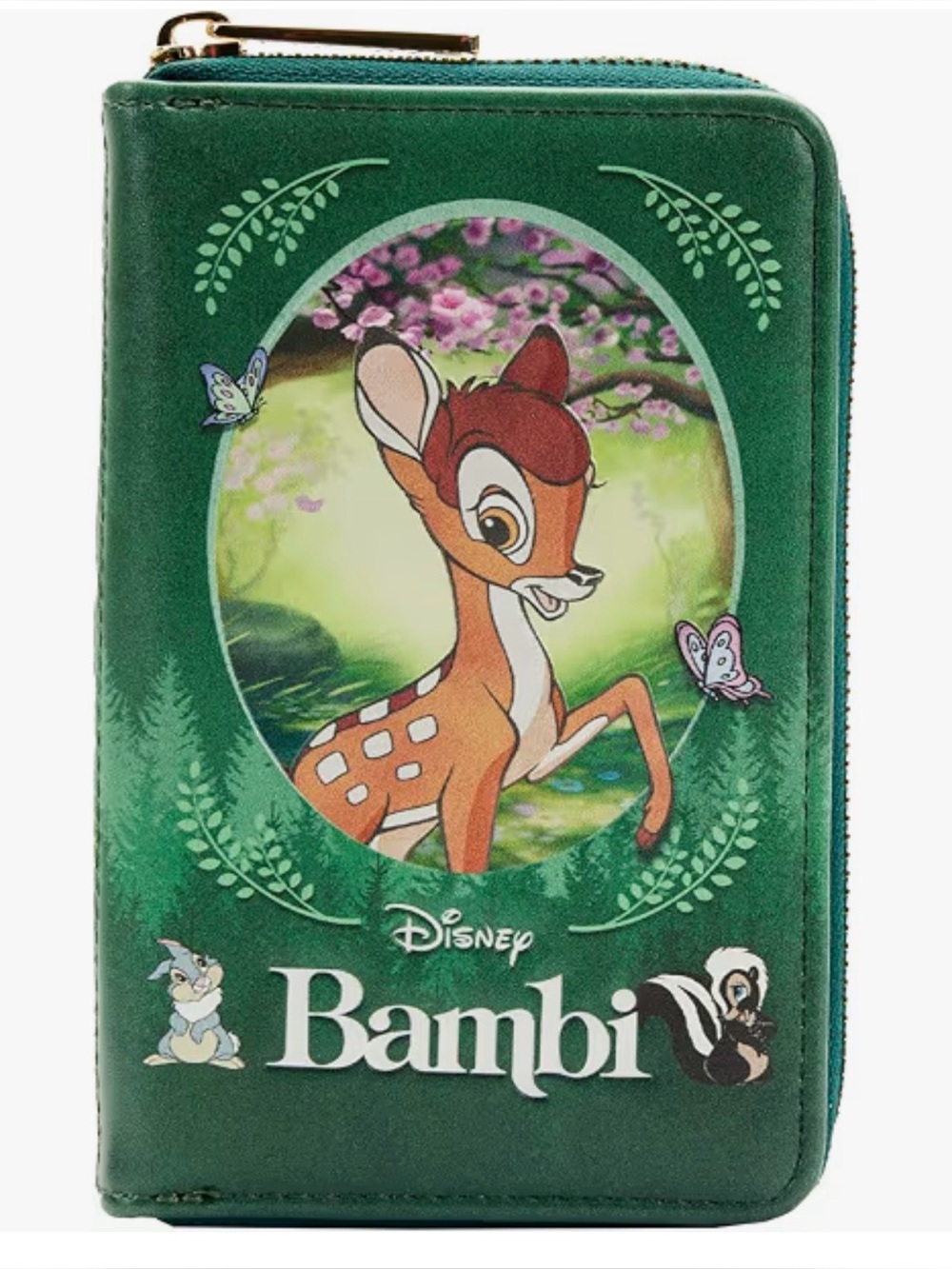 NEW w Tags Loungefly Disney Bambi Classic Book Green Zip Around Phone Wallet
